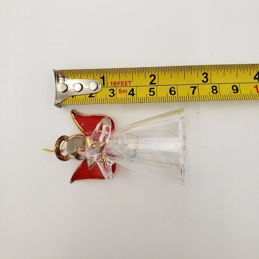 Vintage Glass Angel Ornament Clear Iridescent Body Red & Gold Wings‎ 2.5